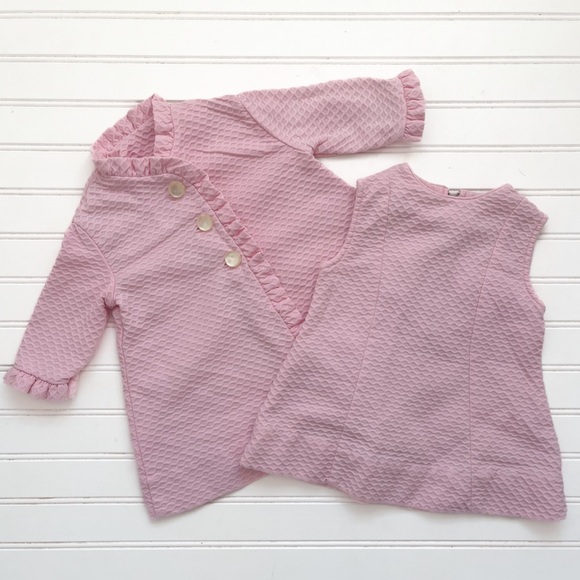 HANDMADE VGUC Darling Textured Quilted Dress & Ruffle Dress Coat Set